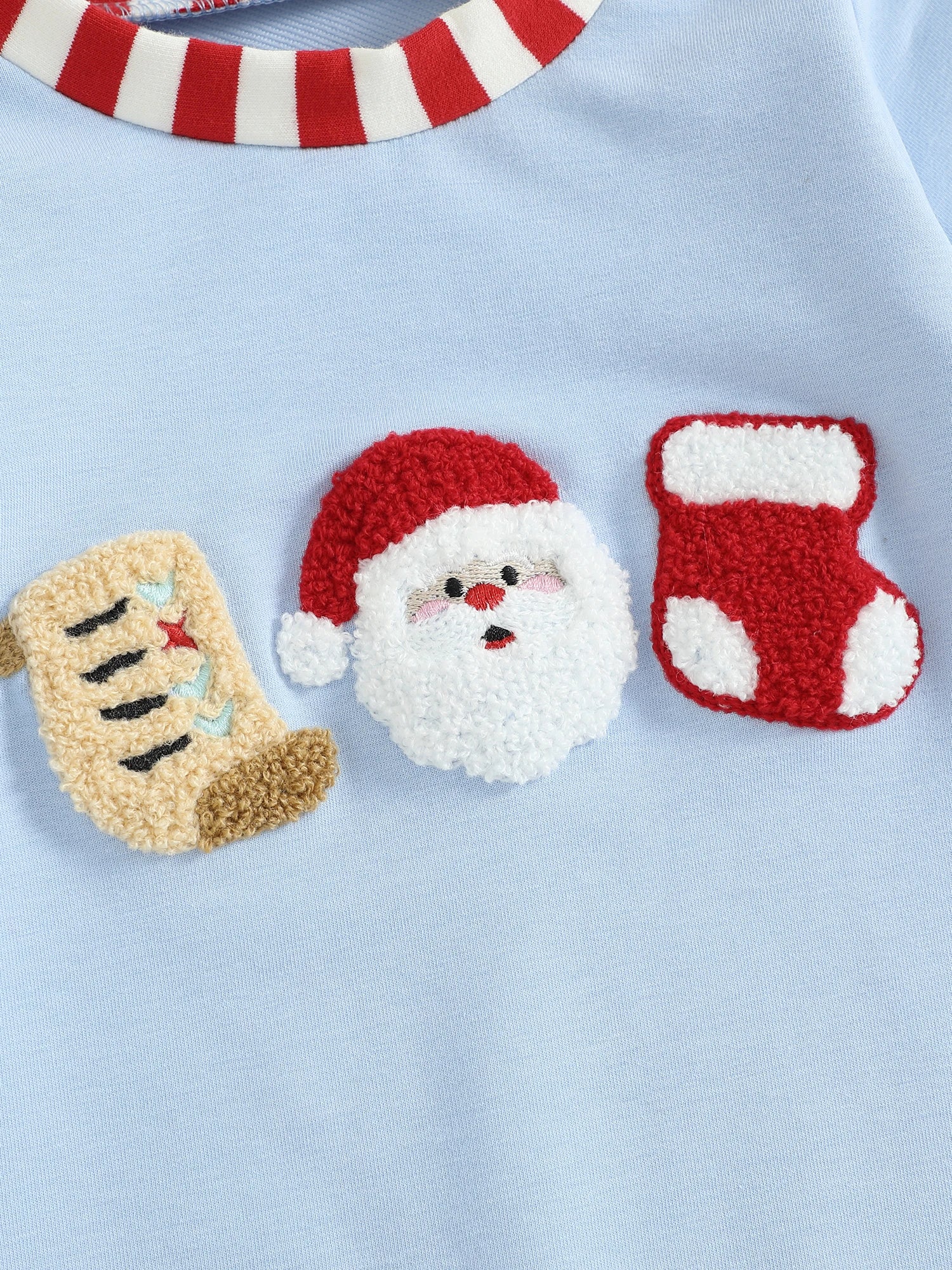 Lioraitiin Newborn Baby Boys Christmas Romper Santa Embroidery Striped Crew Neck Long Sleeve Full Length Jumpsuit