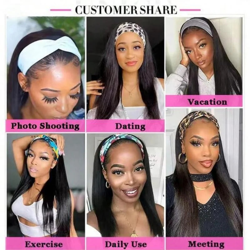 40 Inch Straight Headband Wigs Human Hair Machine Made Hair Wigs For Women 250% Density No Lace Front Wigs Brazilian Virgin Hair