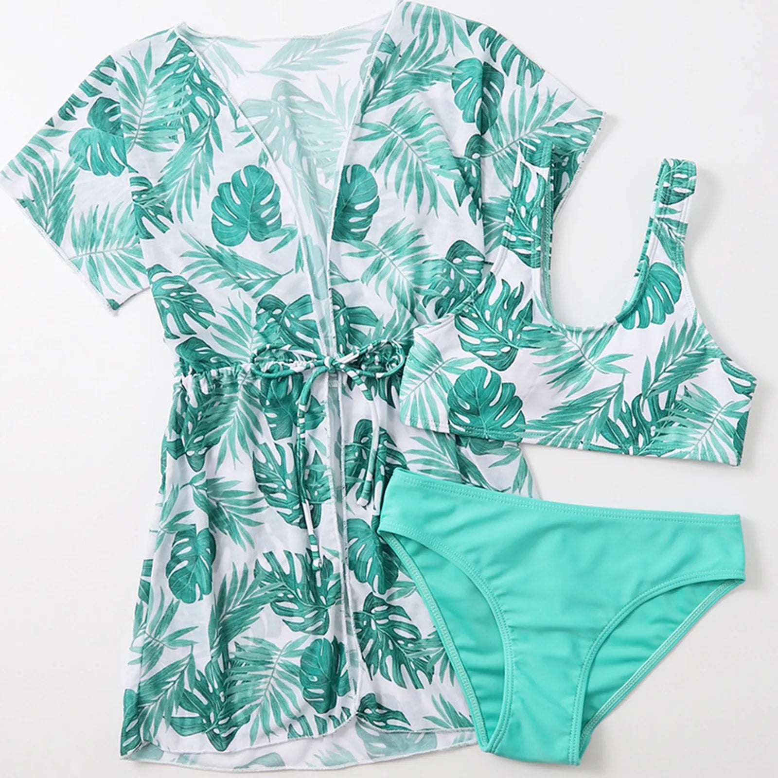Size 12 Girl Bathing Suit Girls 3 Piece Tropical Bathing Suits Cute Bikini Swimsuit With Cover Up Sparkling Swimsuit
