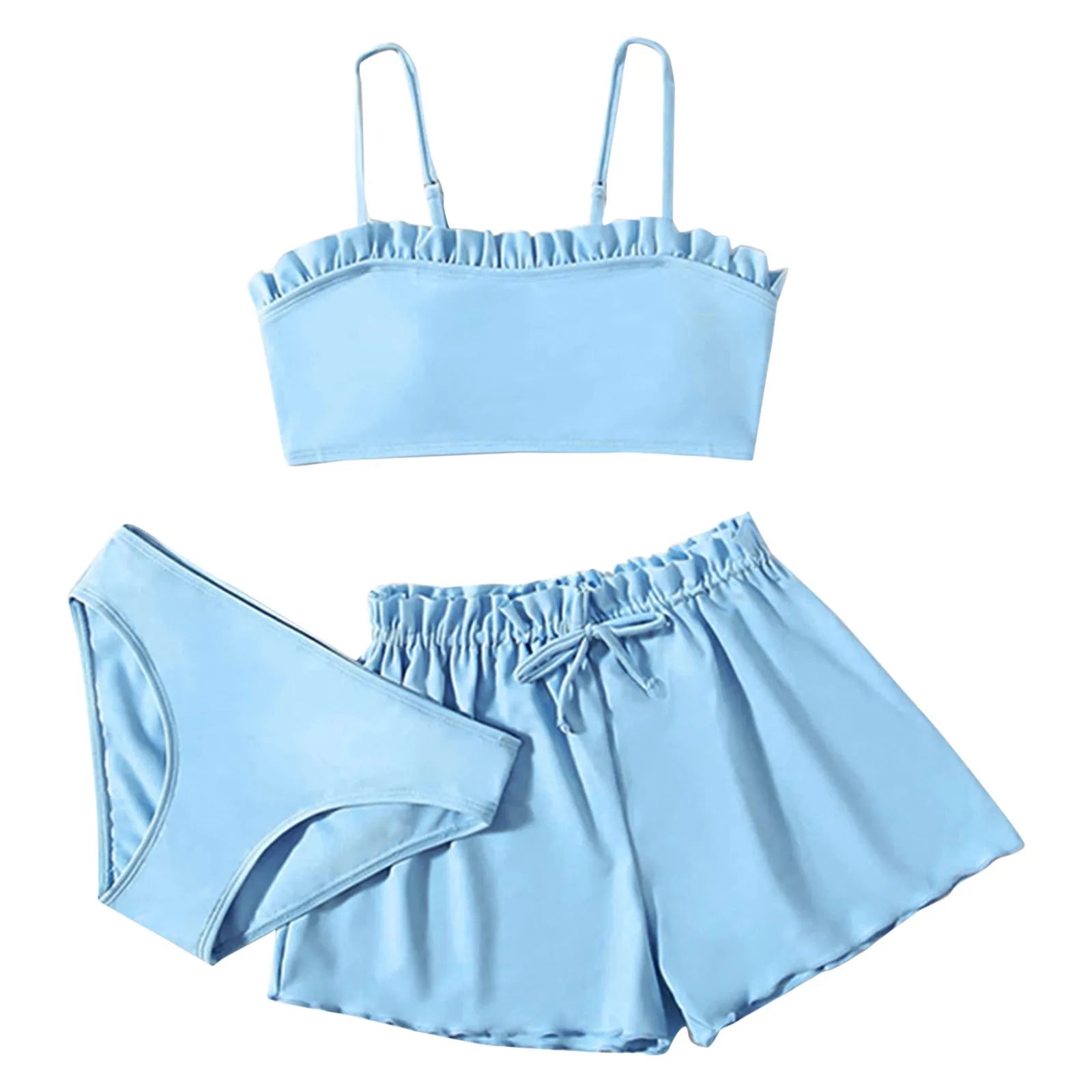 Swimsuit For Girls 2024 Toddler Girl'S 3 Piece Swimsuits Solid Color Rullfe Bathing Suit Beach Swimwear Set Girls Bikinis