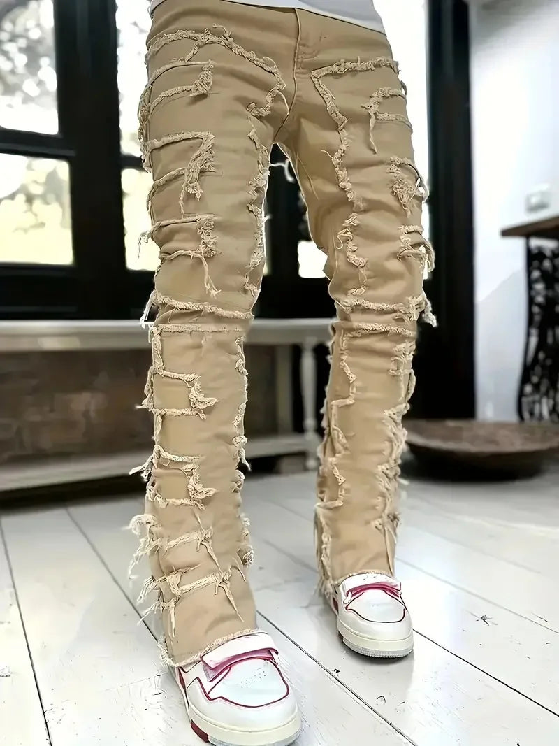 Y2K hip-hop style jeans, men's casual street-style stretch jeans, fashionable versatile stretch denim pants