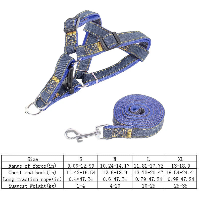 Pet chest and back thick wear-resistant vest denim sewn cloth chest and back dog leash pet leash is durable