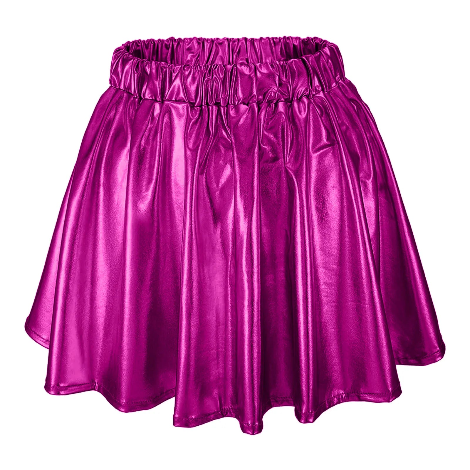 Women Sparkly Shiny Metallic Skater Skirt Carnival Party Rave Outfit A Line Pleated Skirts Elastic High Waist Nightclub Faldas