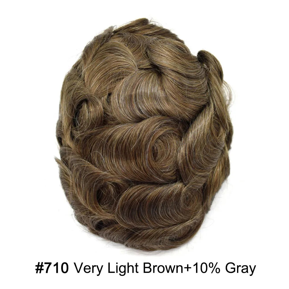 Invisible Full Poly Mens Toupee Thin Skin Hair System For Men 100% Human Hair Replacement All Clear PU Mens Wig