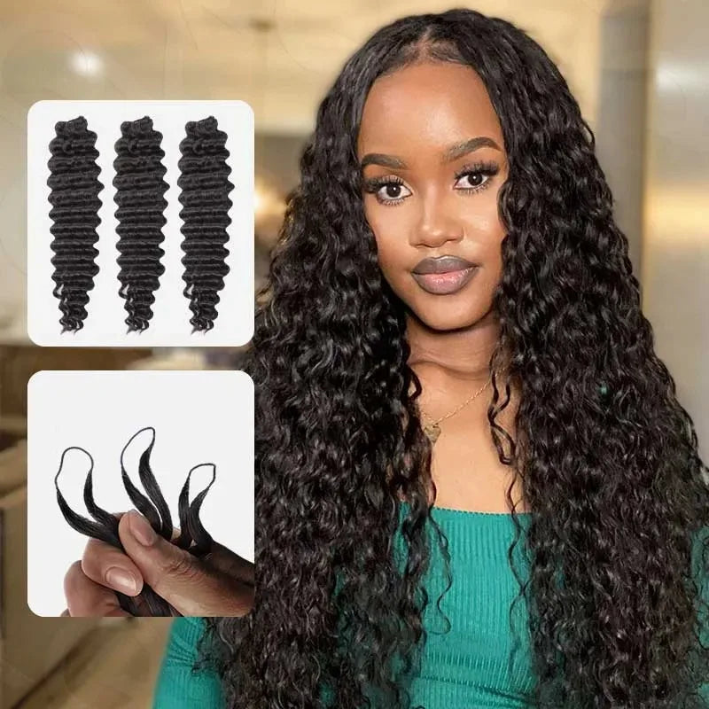 Knotless Pre-Separated Crochet Hair Extensions Human Hair Deep Wave Feather Crochet Braid Human Hair Extensions 60g/pack