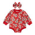 Toddler Baby Girls Sweatshirt Romper Christmas Tree Print Long Sleeve Jumpsuits and Cute Headband Set Infant