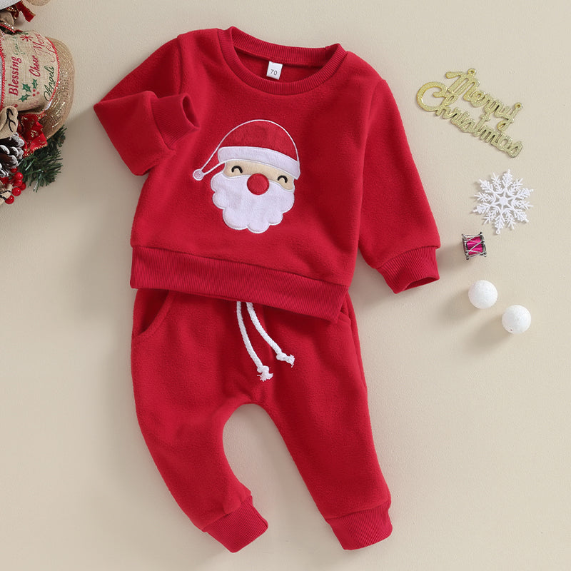 2023-09-04 Lioraitiin 0-3Y Toddler Boys Christmas Outfits Santa Embroidery Long Sleeve Sweatshirts+Solid Long Pants Clothes Set