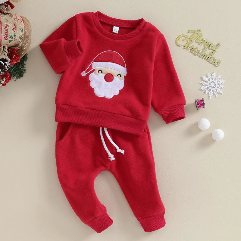 2023-09-04 Lioraitiin 0-3Y Toddler Boys Christmas Outfits Santa Embroidery Long Sleeve Sweatshirts+Solid Long Pants Clothes Set