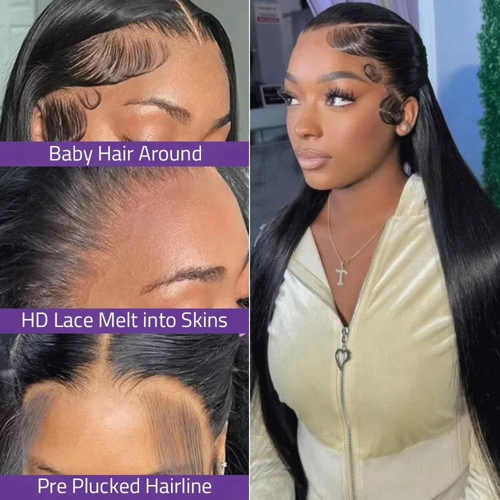 13x6 13x4 HD Transparent Bone Straight Lace Frontal Wig 5x5 Glueless Lace Front Human Hair Wigs 220 Density for Women 30 40 Inch