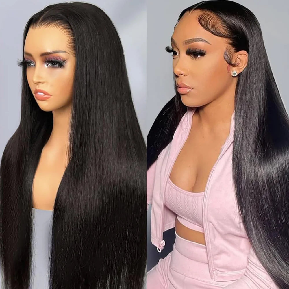 13x6 13x4 HD Transparent Bone Straight Lace Frontal Wig 5x5 Glueless Lace Front Human Hair Wigs 220 Density for Women 30 40 Inch