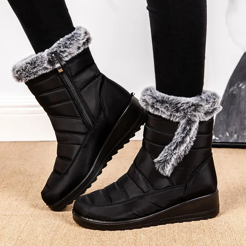 Faux Fur Waterproof Snow Boots Women 2024 Trend Non Slip Winter Ankle Boots Woman Warm Thicken Plush Couples Cotton Padded Shoes
