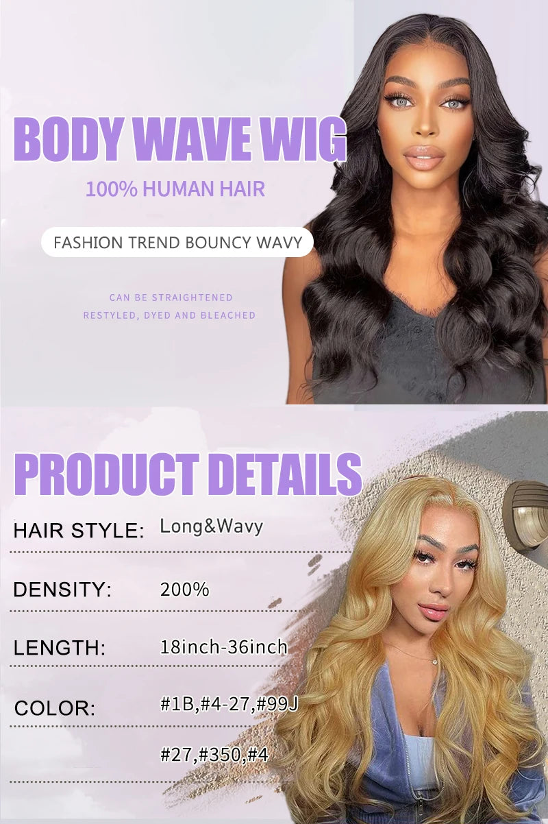 13x6 Body Wave Lace Front Human Hair Wigs Natural Black #4 Brown 13x4 Pre Plucked With Baby Hair For Women 200 Density