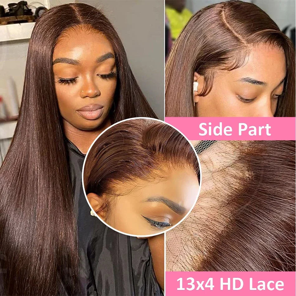 220 Desnity Long Chocolate Brown Straight  40 46 Inch Full Frontal 13x4 13x6 HD Transparent Lace Front Remy Human Hair Wigs
