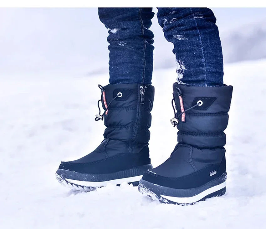 White Women Boots Winter Shoes Warm Plush Mid-calf Boots Waterproof Rubber Non-slip Platform Snow Boots Female Plus Size 42