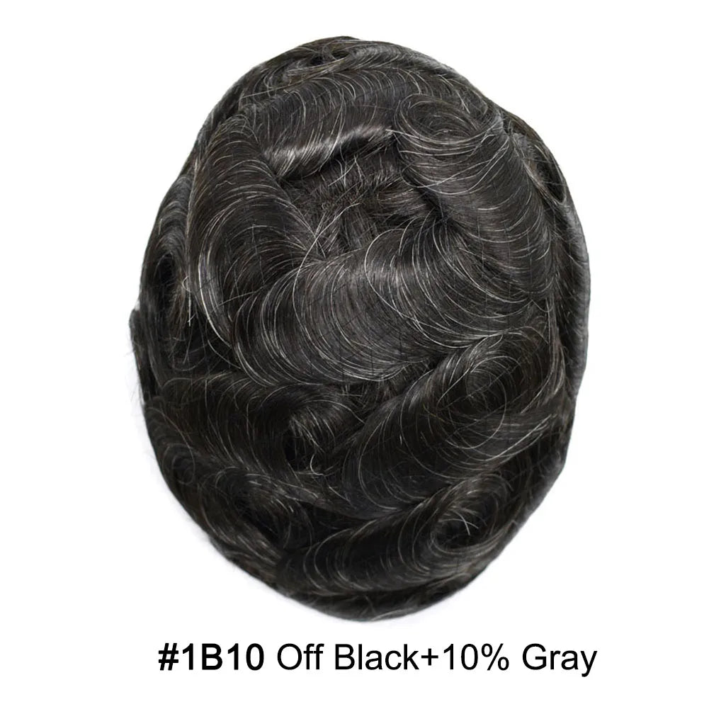 Invisible Full Poly Mens Toupee Thin Skin Hair System For Men 100% Human Hair Replacement All Clear PU Mens Wig