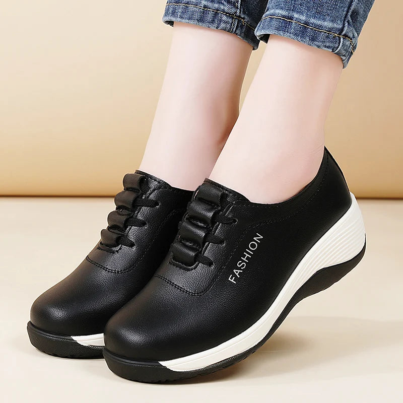 New women's 43 casual shoes, 100% genuine leather breathable and fashionable leather shoes for walking
