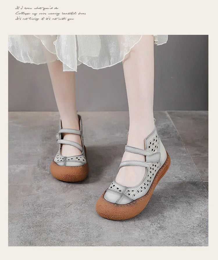 GKTINOO 2026 Summer Retro Handmade Women's Shoes Genuine Leather Soft Bottom Mom Sandals Cowhide Hollow Out Casual Sandal Boots
