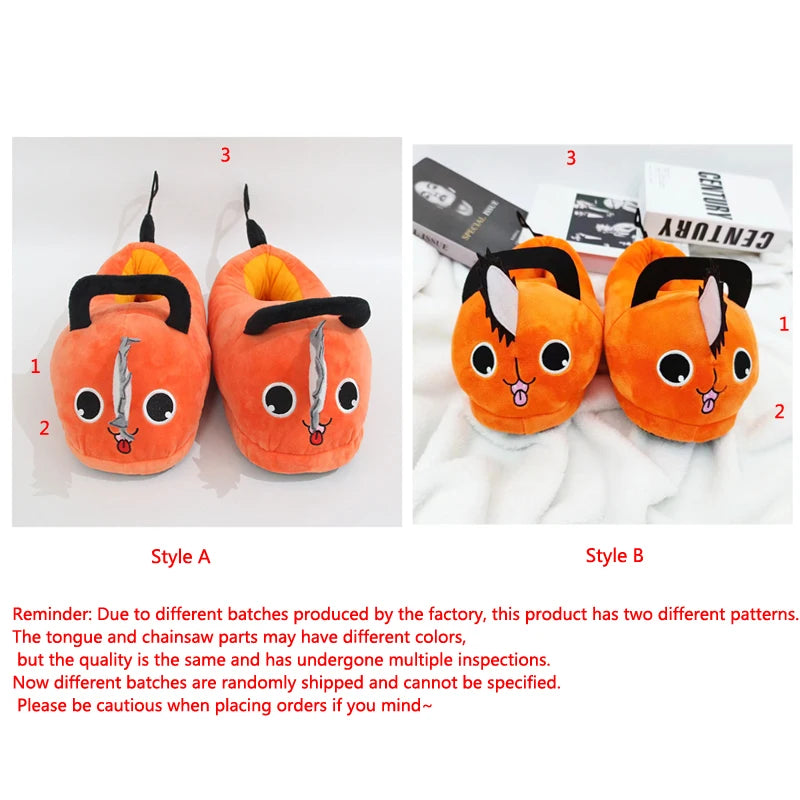 Anime Chainsaw Man Pochita House Slipper Winter Shoe Woman Warm Fuzzy Furry Cartoon Children Plush Grip Female Cute Home Slipper