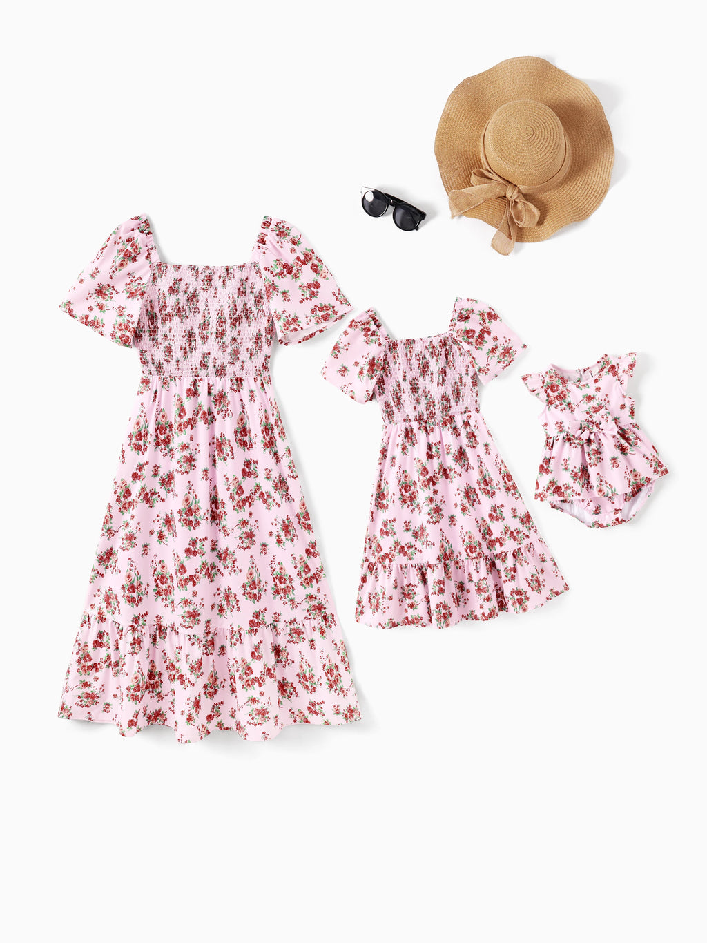 Family Matching Pink Floral Square Neck Dress - Mother Daughter Toddler Girl Outfit New Arrival