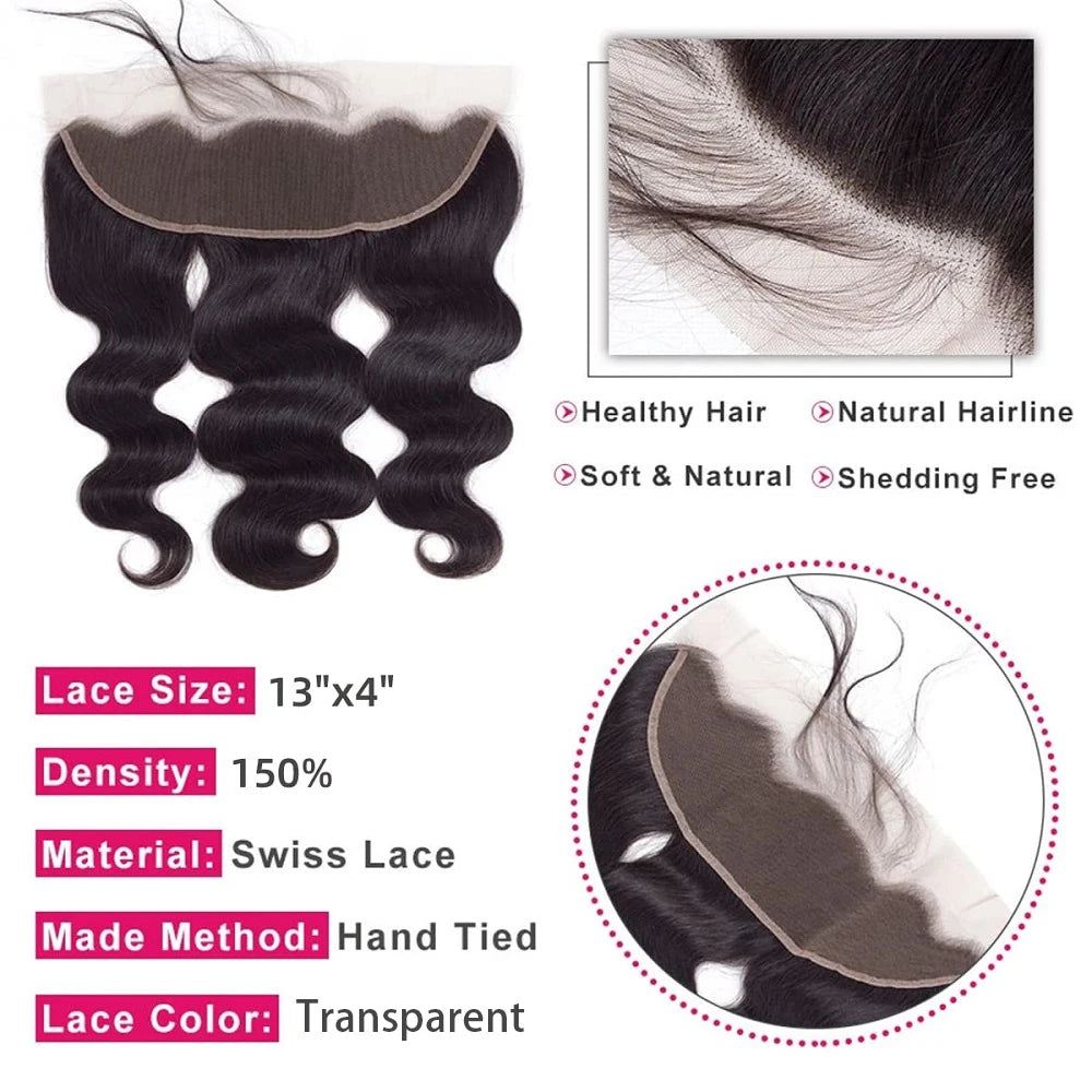 20 22inch 13x4 Body Wave Lace Frontal 4x4 5x5 Transparent Lace Closure Brazilian Remy Hair 100% Human Hair Cheap Soft Preplucked