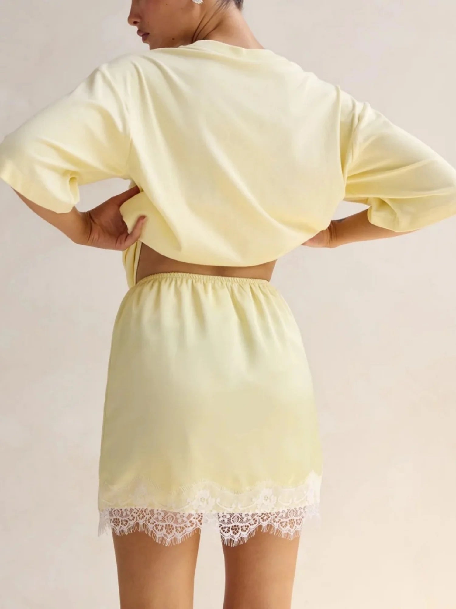 Lamuusaa y2k Lace Trim Skirt Women Summer Clothes Solid Color Elastic High Wasit A Line Short Mini Skirt Party Skirts Clubwear