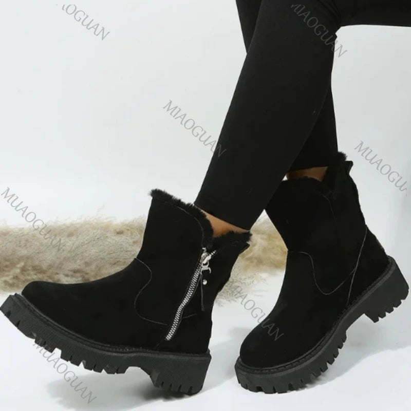 2026 Warm Plush Boots Women Winter Shoes Chelsea Suede Platform Casual Women Ankle Boots Round Toe Fur Botas Feminina Brown