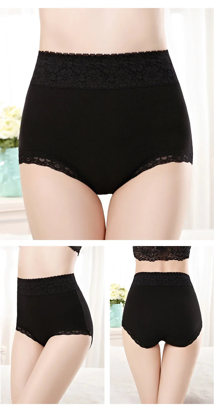 12PCS High quality Cotton Panties Women's Underwear High waist  Lace Resilient Soft  Briefs Abdomen In Slimming lingerie