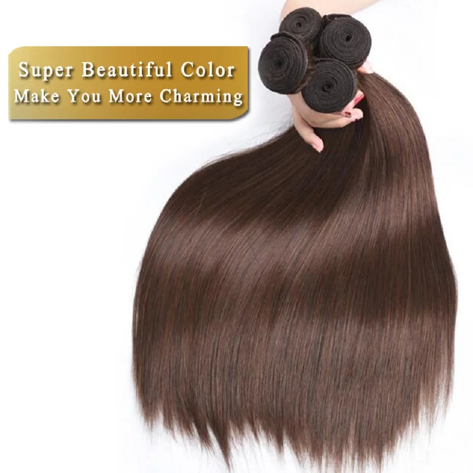 Straight #4 Chocolate Brown Raw Virgin Human Hair Weave Bundles 1/3/4Pcs Indian Bone Straight Extension For Women Sale Clearance