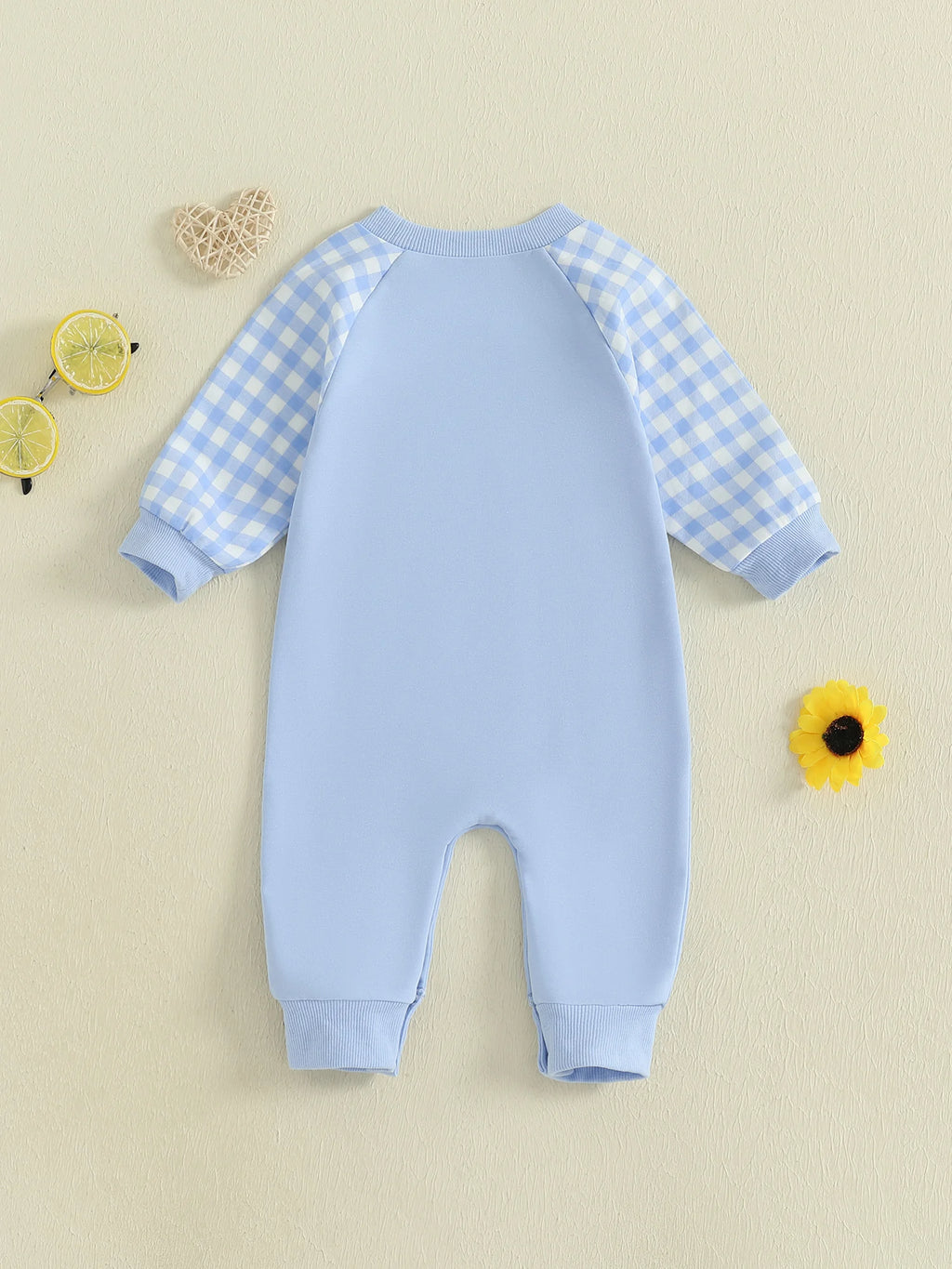 Baby Boy Fall Romper Plaid Print Letter Embroidery Long Sleeve Round Neck Full Length Jumpsuit