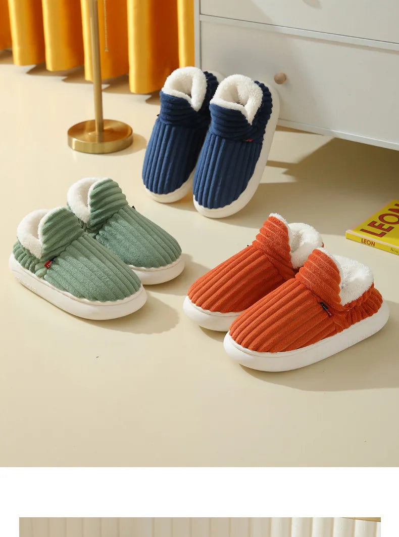 Comwarm Warm Fur House Slippers For Women Men 2023 Winter New Ankles Cozy Plush Slippers Home Indoor Soft Thick Sole Cotton Shoe