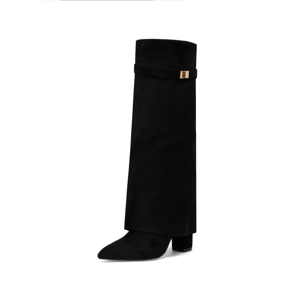 Ladies' Autumn and Winter New Pointed Knee High Women's Boots, Thick High-heeled Long Pants Boots, Fashionable Mid Rise Boots