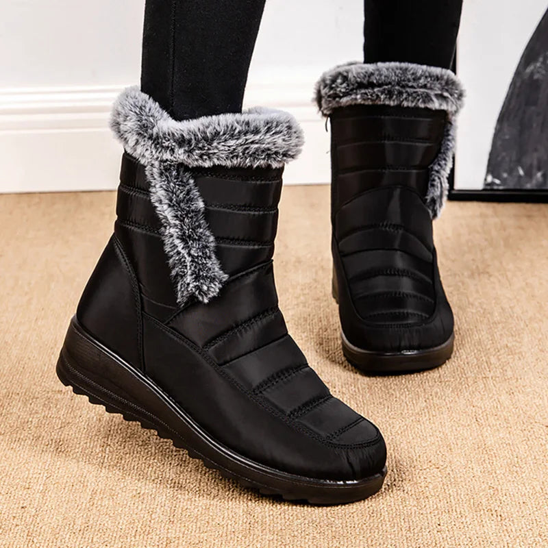 Faux Fur Waterproof Snow Boots Women 2024 Trend Non Slip Winter Ankle Boots Woman Warm Thicken Plush Couples Cotton Padded Shoes