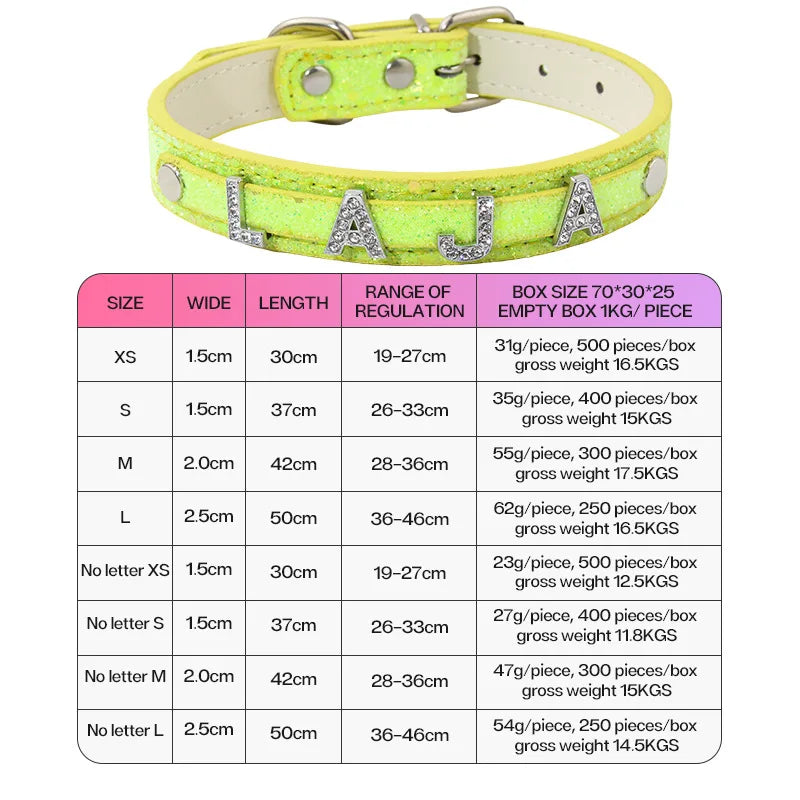 Rhinestone DIY Letter Customizable Pet Collar – Adjustable Leather Cat Necklace & Dog Collar with Bright Glitter Pet Accessories
