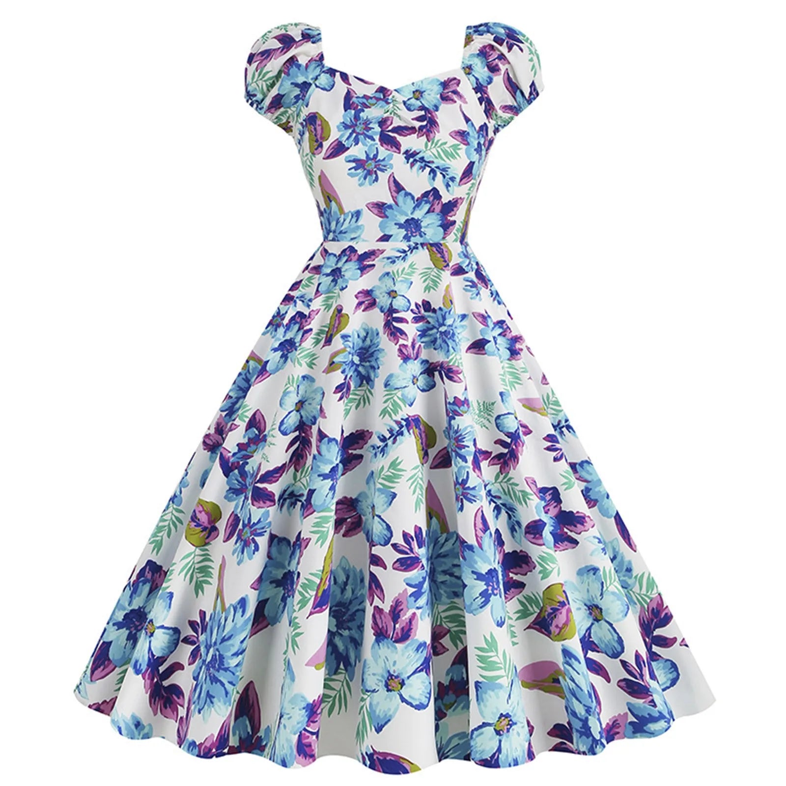 2024 Elegant Vintage Party Casual Women'S Dress Slash Neck Short Sleeve Floral Print Flare Runway Swing Evening Cocktail Dresses