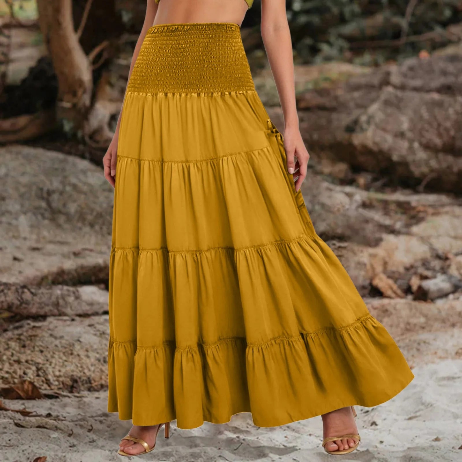Boho Fairy Skirts Women Tiered Convertible Bustier Dress with Pockets Vintage Hippie Gypsy A-Line Maxi Skirt Versatile Sarong