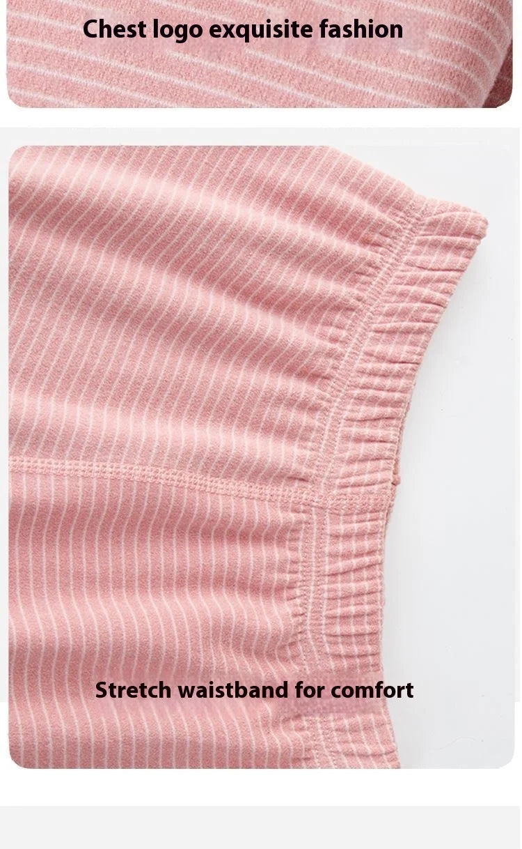 New Autumn/Winter Cashmere and Silk Round-Neck Thermal Set Striped Thermal Underwear for Men and Women Base Layer Undergarments