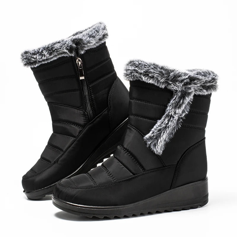 Faux Fur Waterproof Snow Boots Women 2024 Trend Non Slip Winter Ankle Boots Woman Warm Thicken Plush Couples Cotton Padded Shoes
