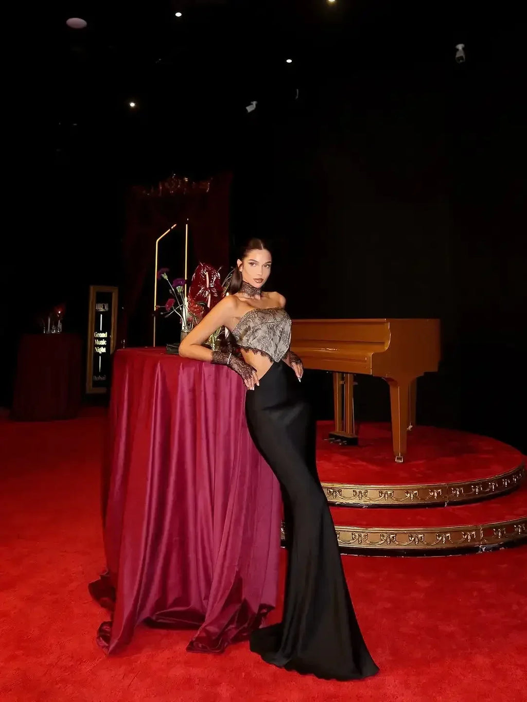 Strapless Lace Patch Dress Women's Sexy Sleeveless Backless Hollow Out Slim Fit Satin Long Dress 2026 Lady Event Evening Dress
