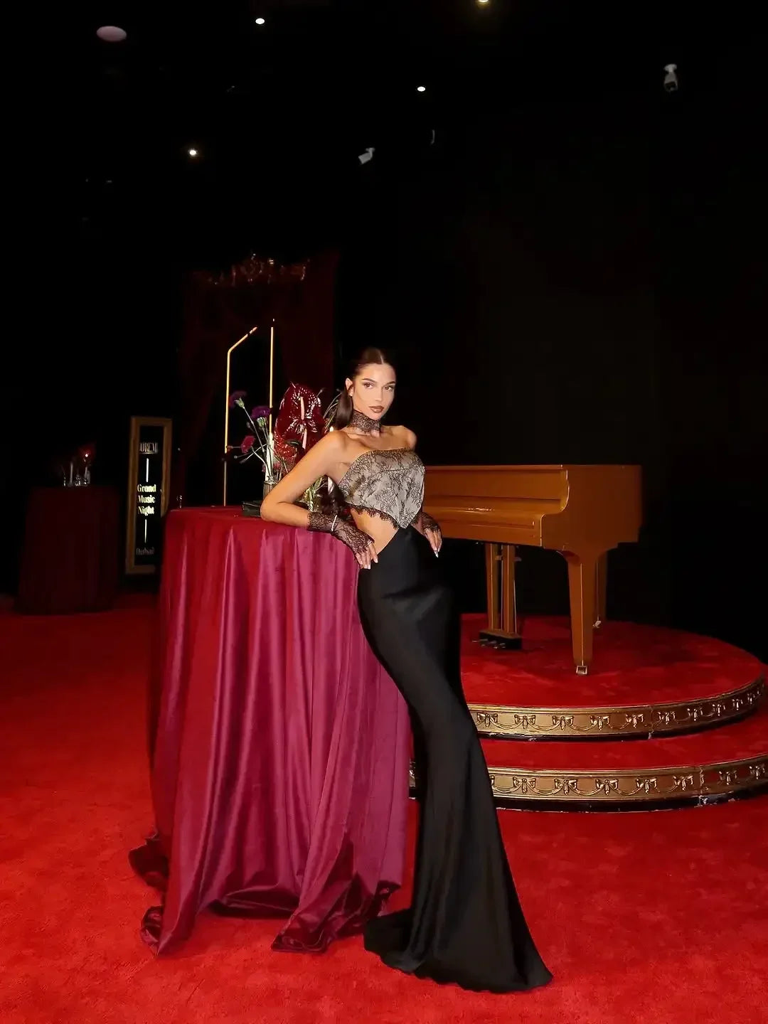 Strapless Lace Patch Dress Women's Sexy Sleeveless Backless Hollow Out Slim Fit Satin Long Dress 2026 Lady Event Evening Dress
