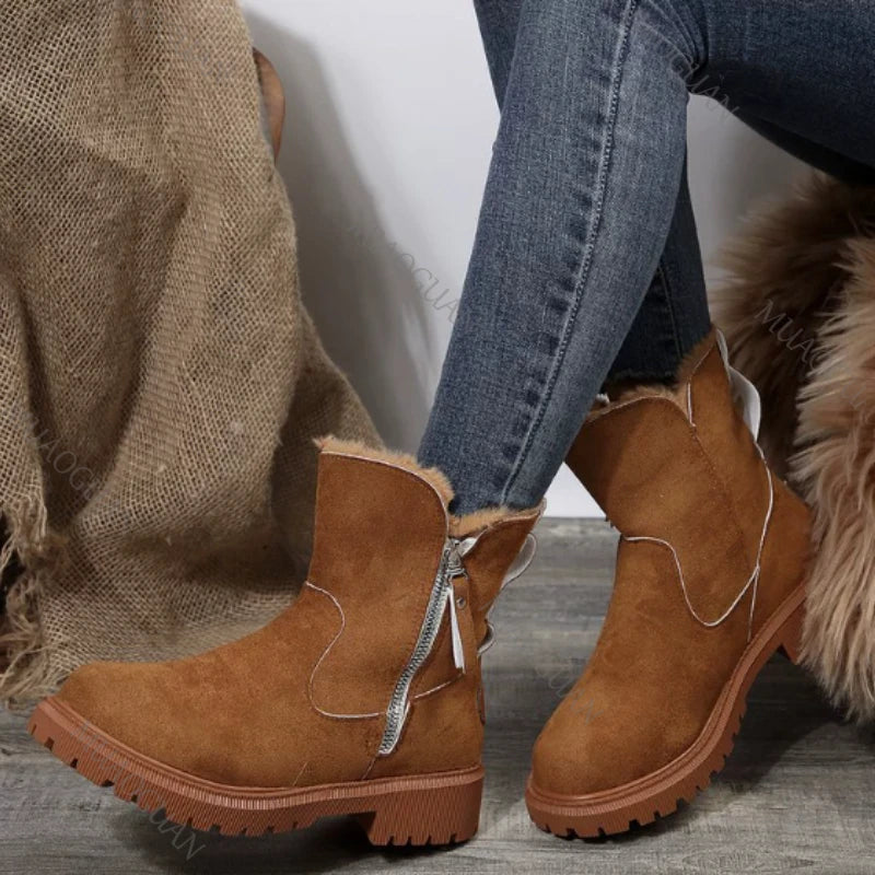 2026 Warm Plush Boots Women Winter Shoes Chelsea Suede Platform Casual Women Ankle Boots Round Toe Fur Botas Feminina Brown