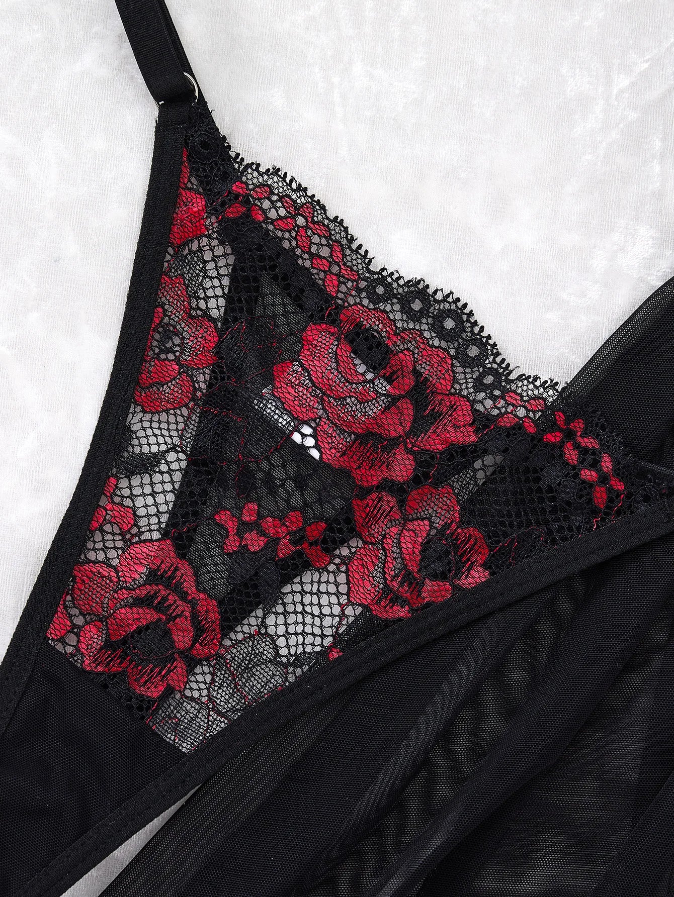 Lady's Sexy Lace Black Strapless Nightgown, Transparent Lace Nightgown, Floral Pattern with Strapless Transparent