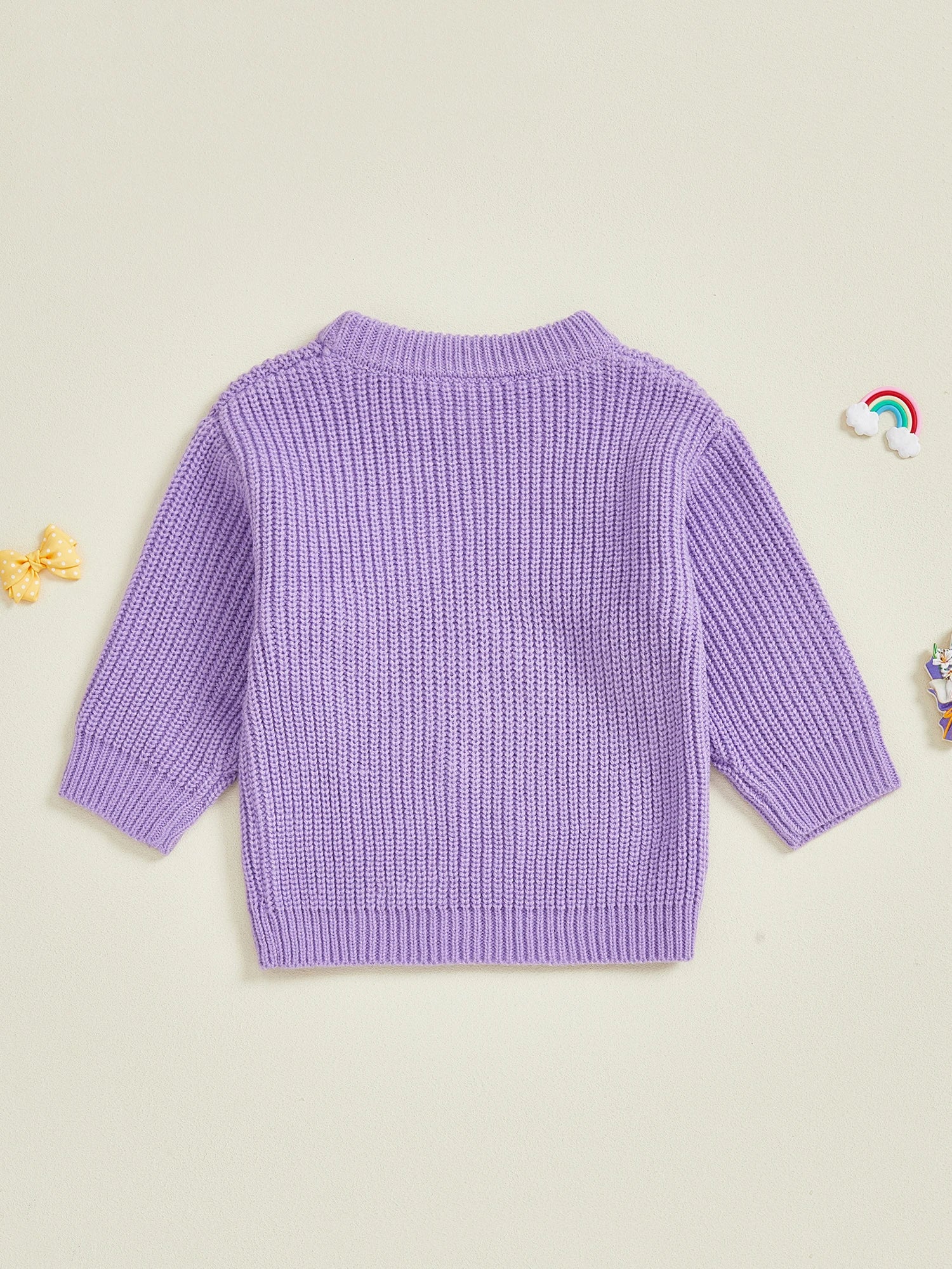 Mardi Gras Toddler Girl Sweater with Embroidered Bow Detail Crew Neck Long Sleeves and Chunky Knit Design for Cozy Style