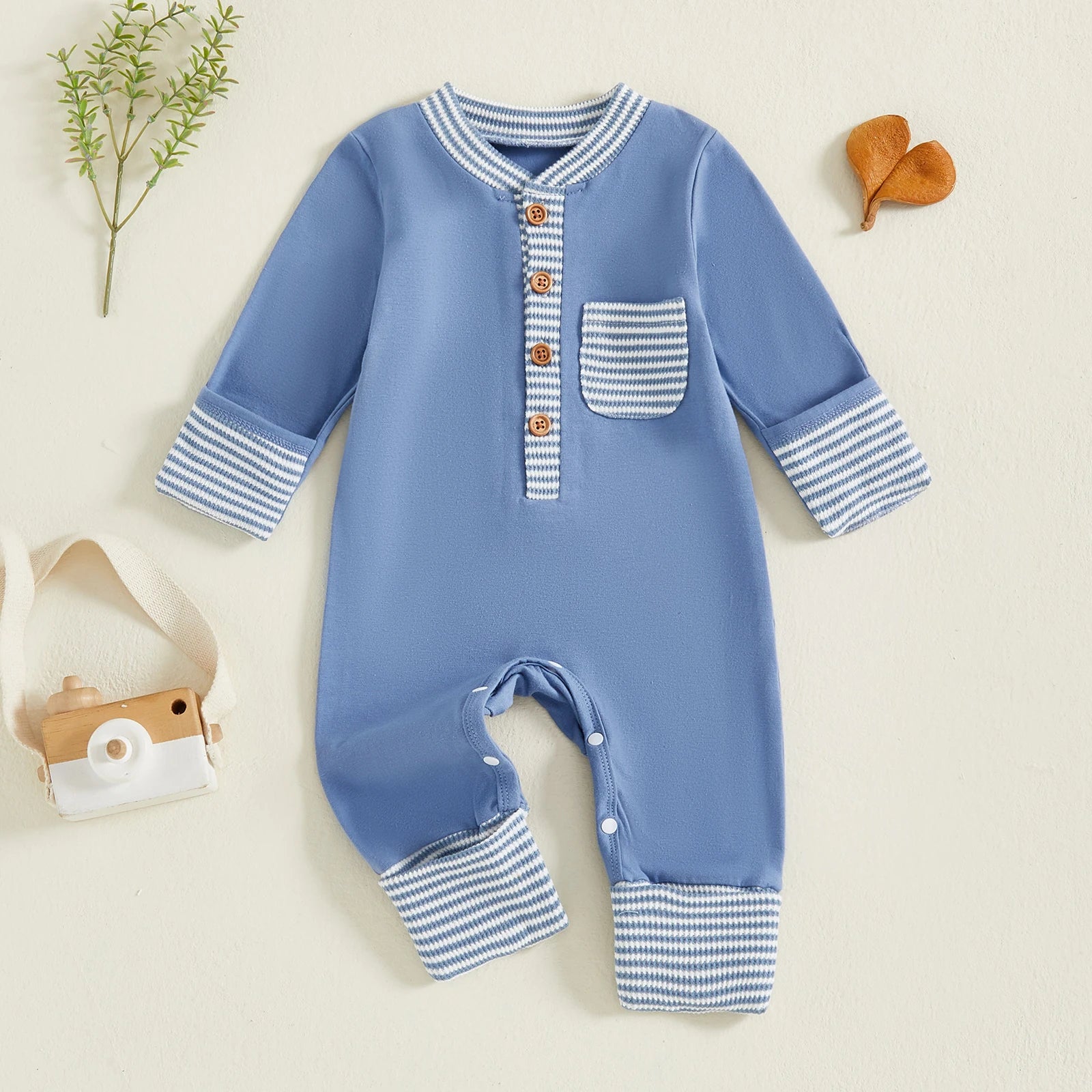 Lioraitiin Baby Boys Jumpsuit Long Sleeve Striped Patchwork Casual Autumn Newborn Romper Clothes