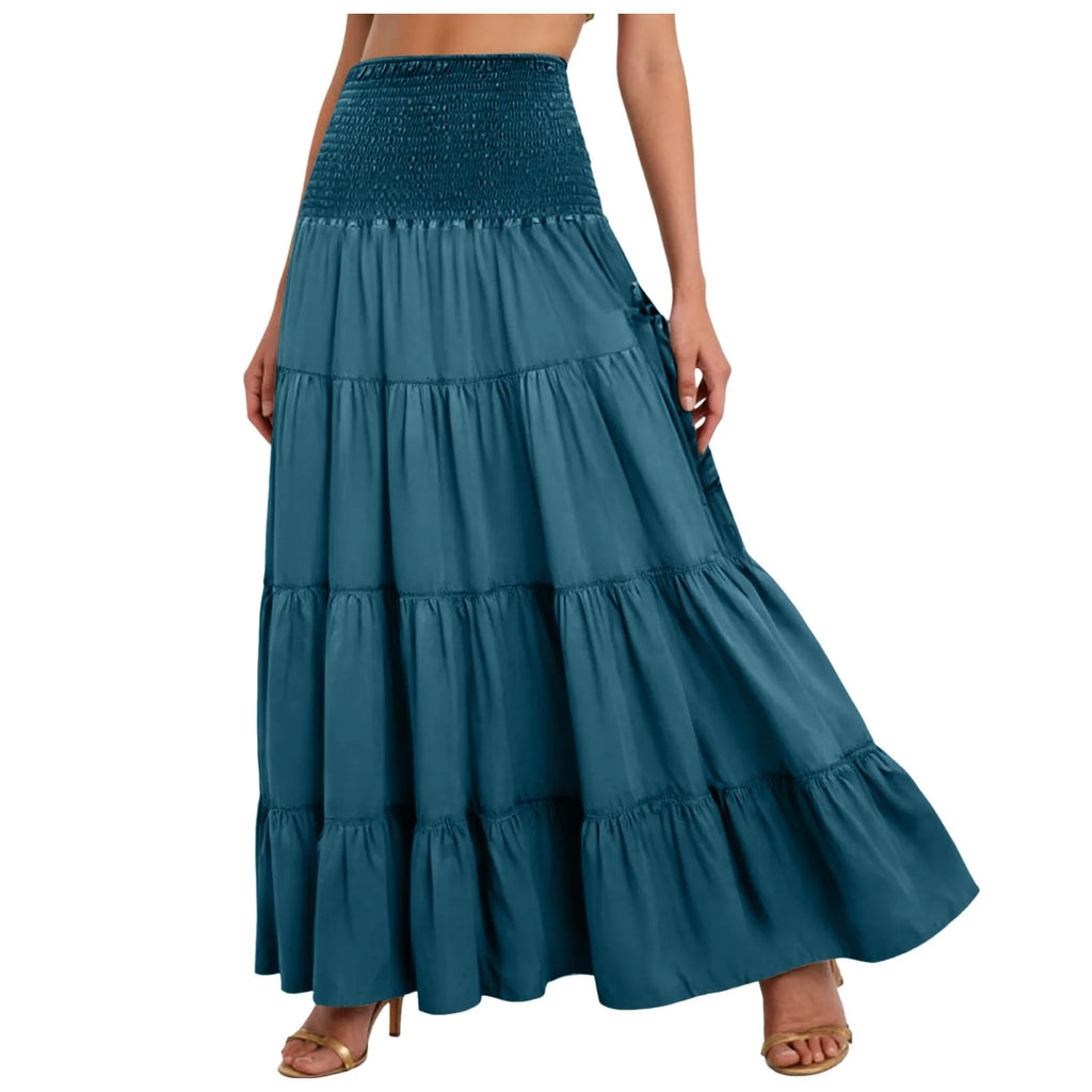 Boho Fairy Skirts Women Tiered Convertible Bustier Dress with Pockets Vintage Hippie Gypsy A-Line Maxi Skirt Versatile Sarong