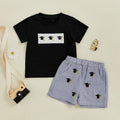 Cute 2 Piece Summer Outfits with Graduation Cap Embroidery Short Sleeve T-Shirt and Plaid Shorts Set for Baby Girl or Boy