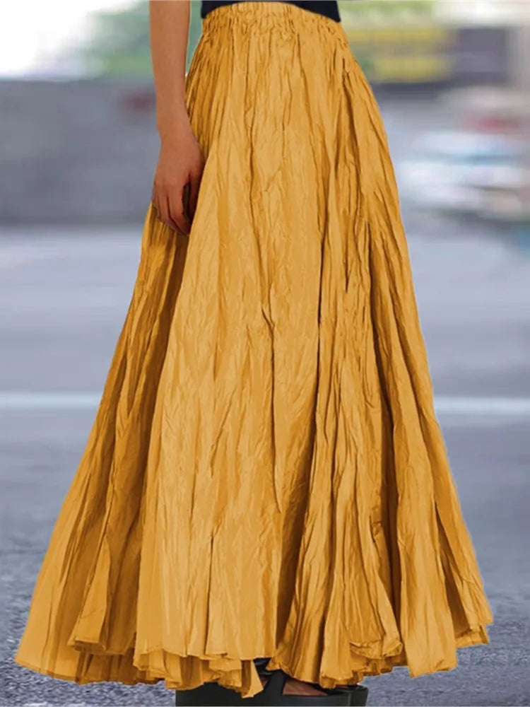 Fashionable Pleated A-line Skirt Spring Summer New Women's Solid Color Half Length Skirt With Elegant Pleats Floor Length Skirt