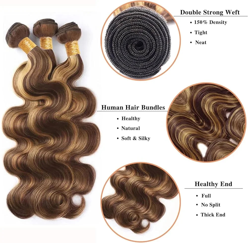14A Highlight Ombre Body Wave Bundles Human Hair 100% Unprocessed Brazilian Colored 1 3 4 Pcs Raw Hair Bundles Weave Extensions