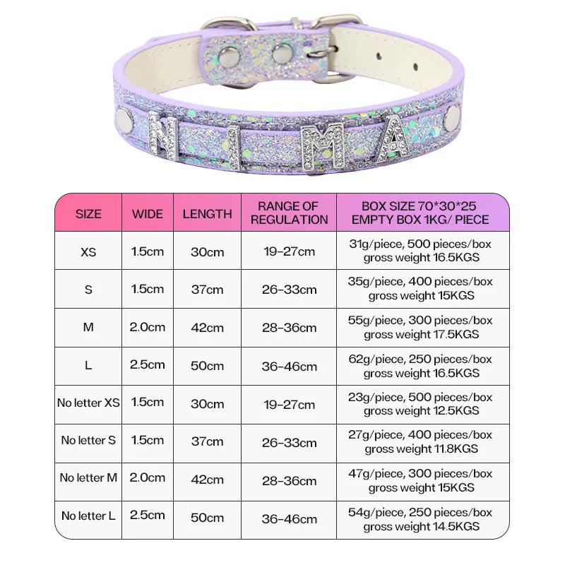 Rhinestone DIY Letter Customizable Pet Collar – Adjustable Leather Cat Necklace & Dog Collar with Bright Glitter Pet Accessories