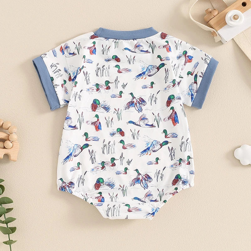 2024-04-01 Lioraitiin 0-18M Summer Baby Boy Romper Short Sleeve Crew Neck Duck Print Jumpsuit Clothes Casual Daily