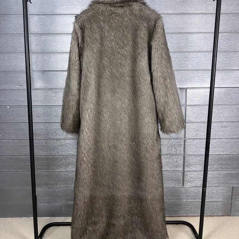 DEAT 2025 winter new fashion high quality Fox Faux Fur long Coat for Women Suit Collar solid color thick warm jacket 11A06914